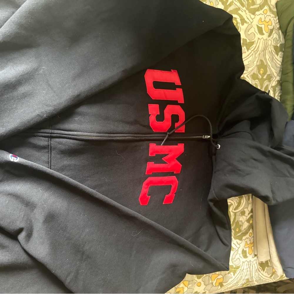 Black USMC Hoodie with Red Lettering